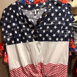 Large red white and blue blouse, like new.
